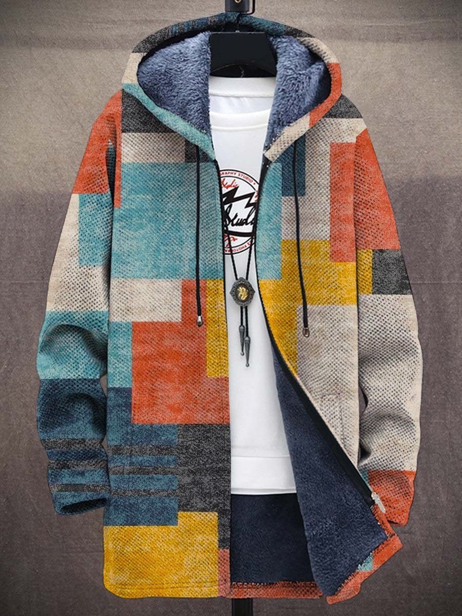 Men's Fleece-Lined Zip-Up Hooded Knit Cardigan – Multicolor
