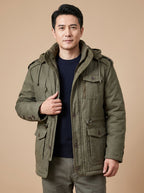 Men's Detachable Hood Cargo-Pocket Field Parka