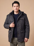 Men's Detachable Hood Cargo-Pocket Field Parka - Black