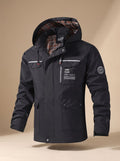Men's Plaid-Lined Hooded Utility Rain Jacket - Black