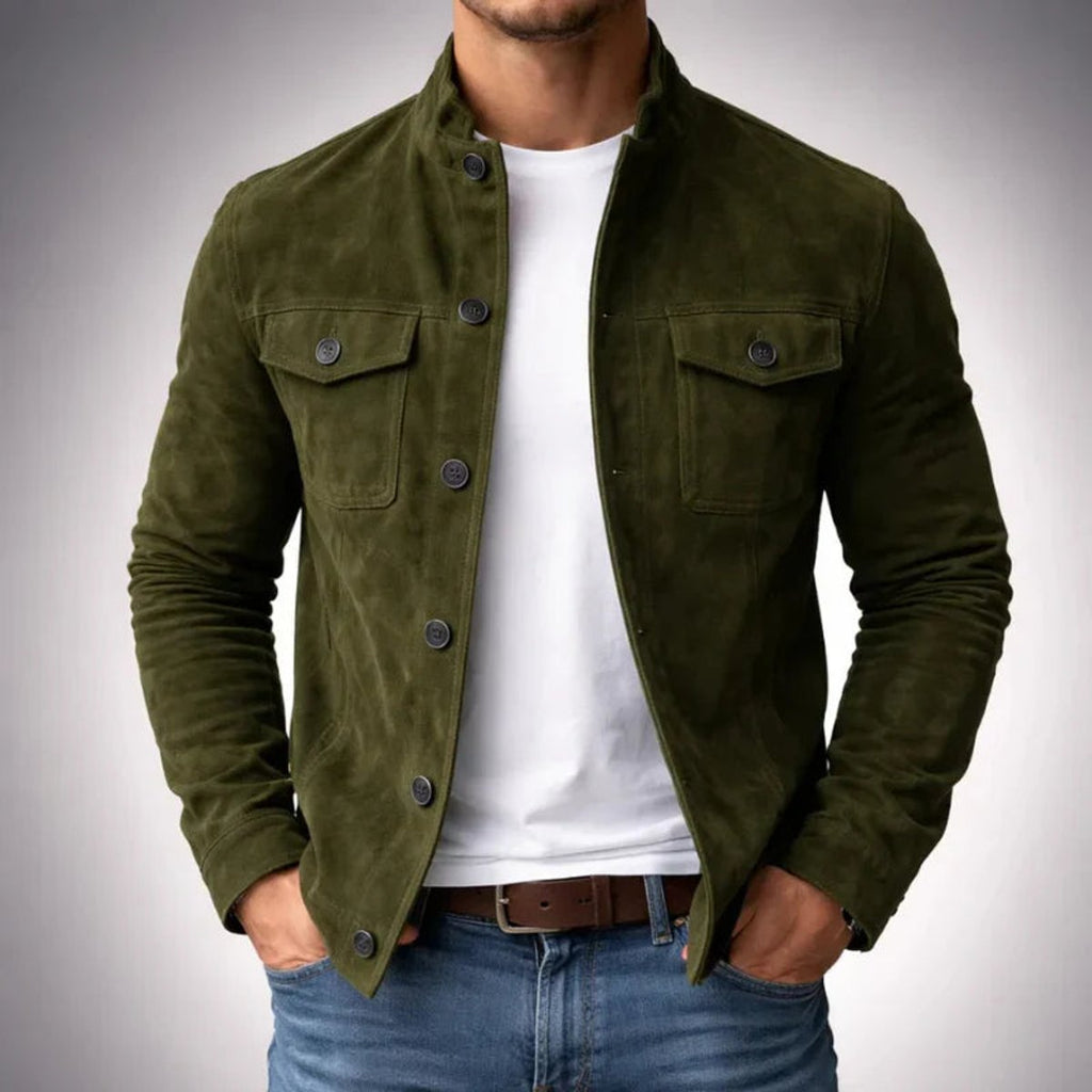 Men's Italian Suede Jacket with Flap Chest Pockets – Green