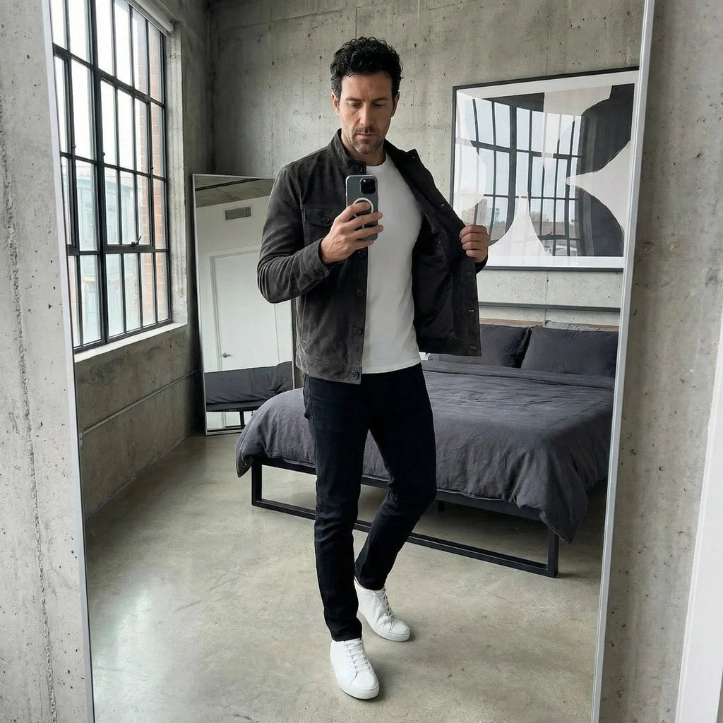 Men's Italian Suede Jacket with Flap Chest Pockets