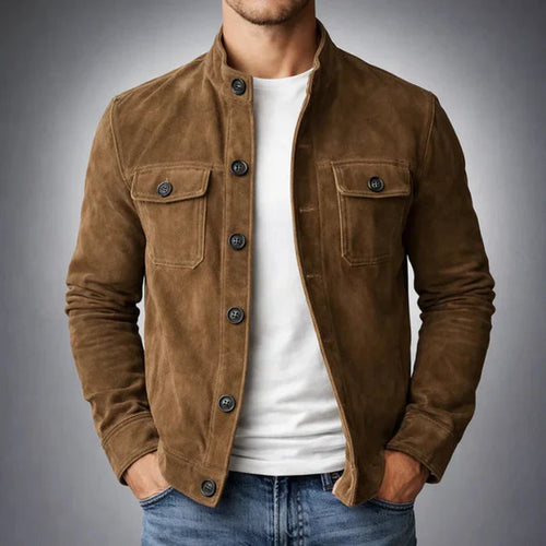 Men's Italian Suede Jacket with Flap Chest Pockets – Brown