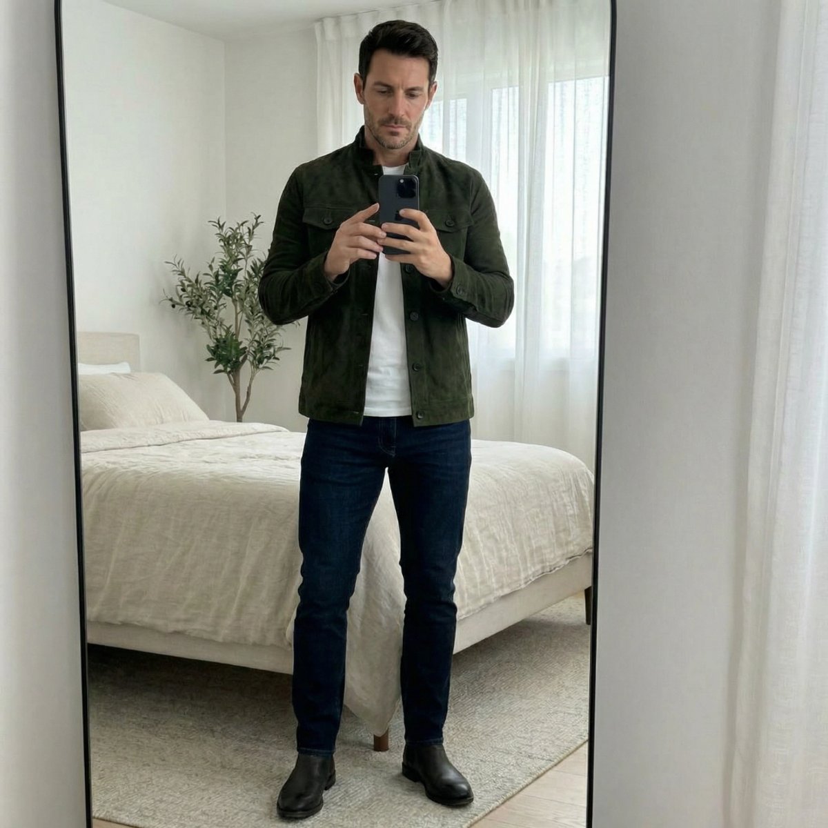 Men's Italian Suede Jacket with Flap Chest Pockets