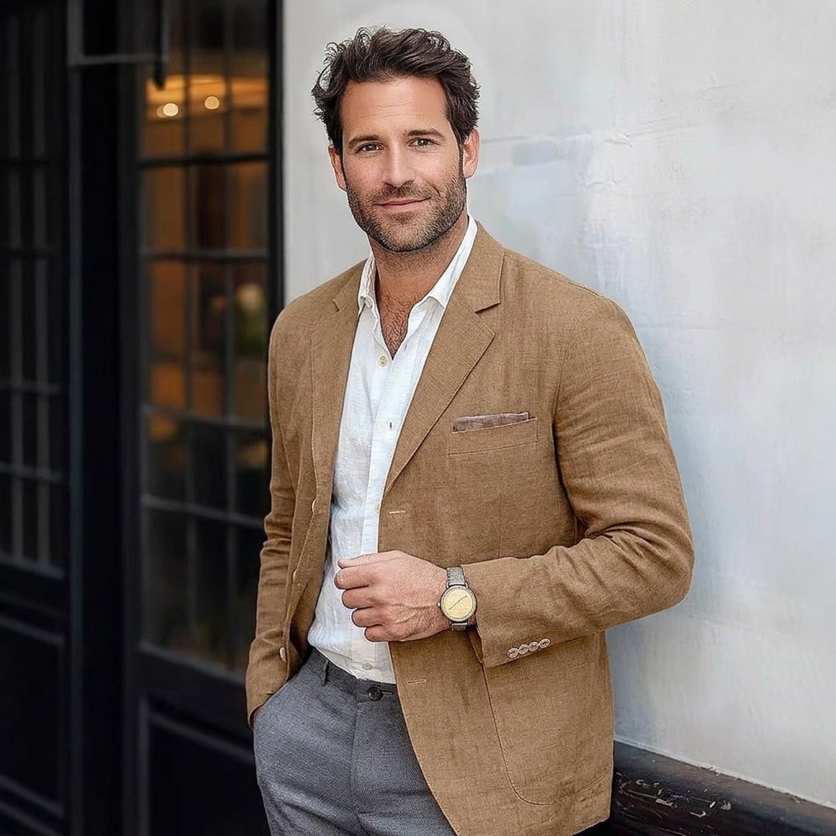 Men's Relaxed Unstructured Linen Blend Blazer – Brown