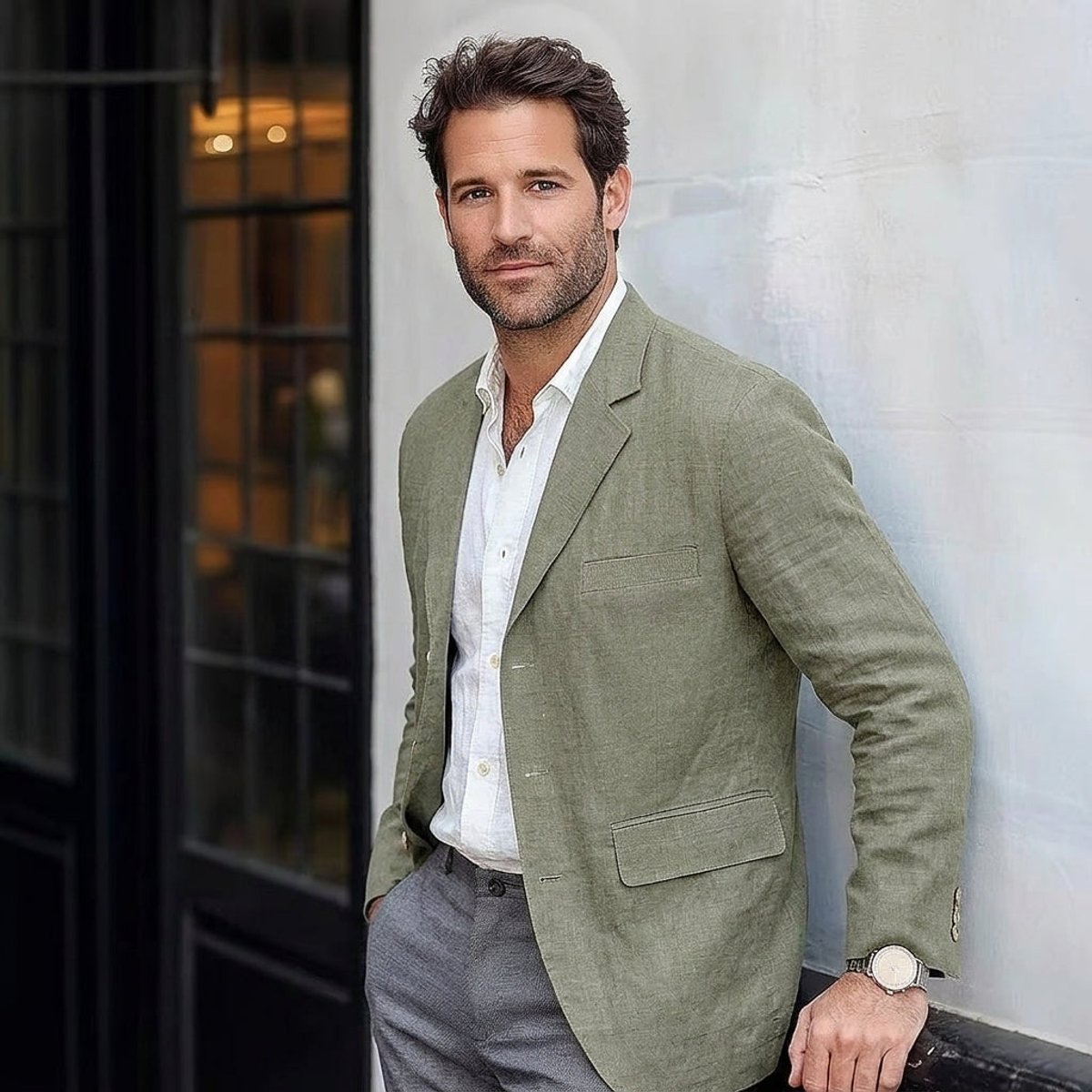 Men's Relaxed Unstructured Linen Blend Blazer – Green