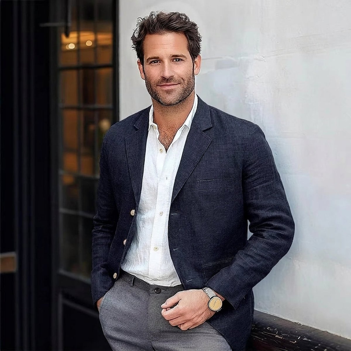 Men's Relaxed Unstructured Linen Blend Blazer – Navy