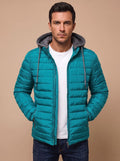 Men's Narrow-Quilted Wadded Hooded Puffer Jacket - Lake Blue