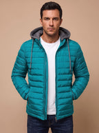 Men's Narrow-Quilted Wadded Hooded Puffer Jacket - Lake Blue