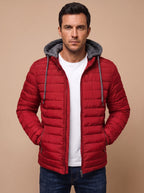 Men's Narrow-Quilted Wadded Hooded Puffer Jacket