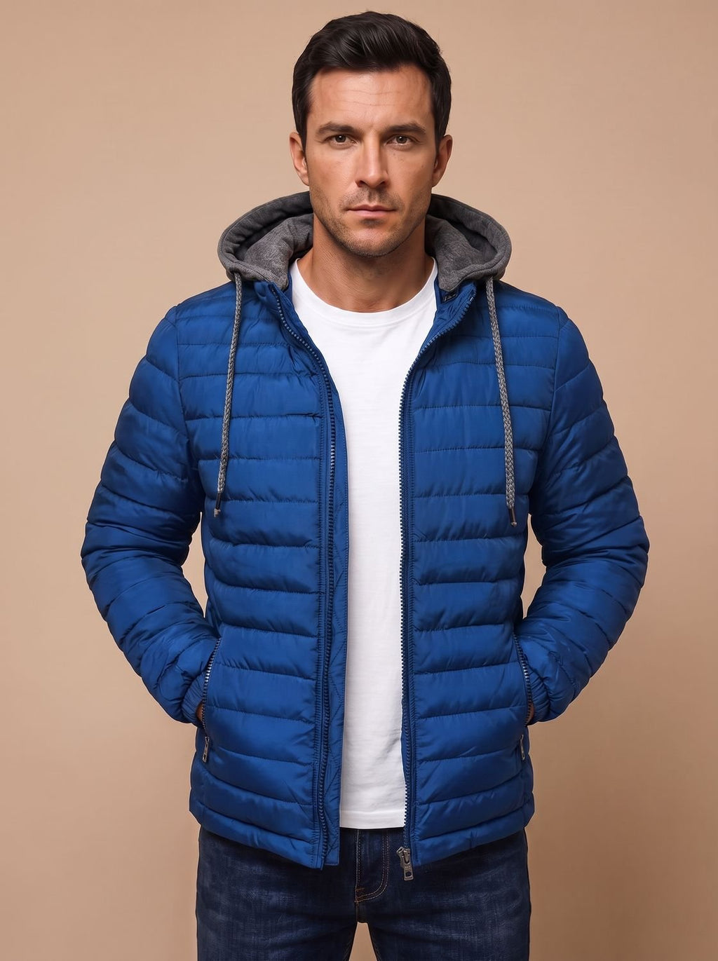 Men's Narrow-Quilted Wadded Hooded Puffer Jacket