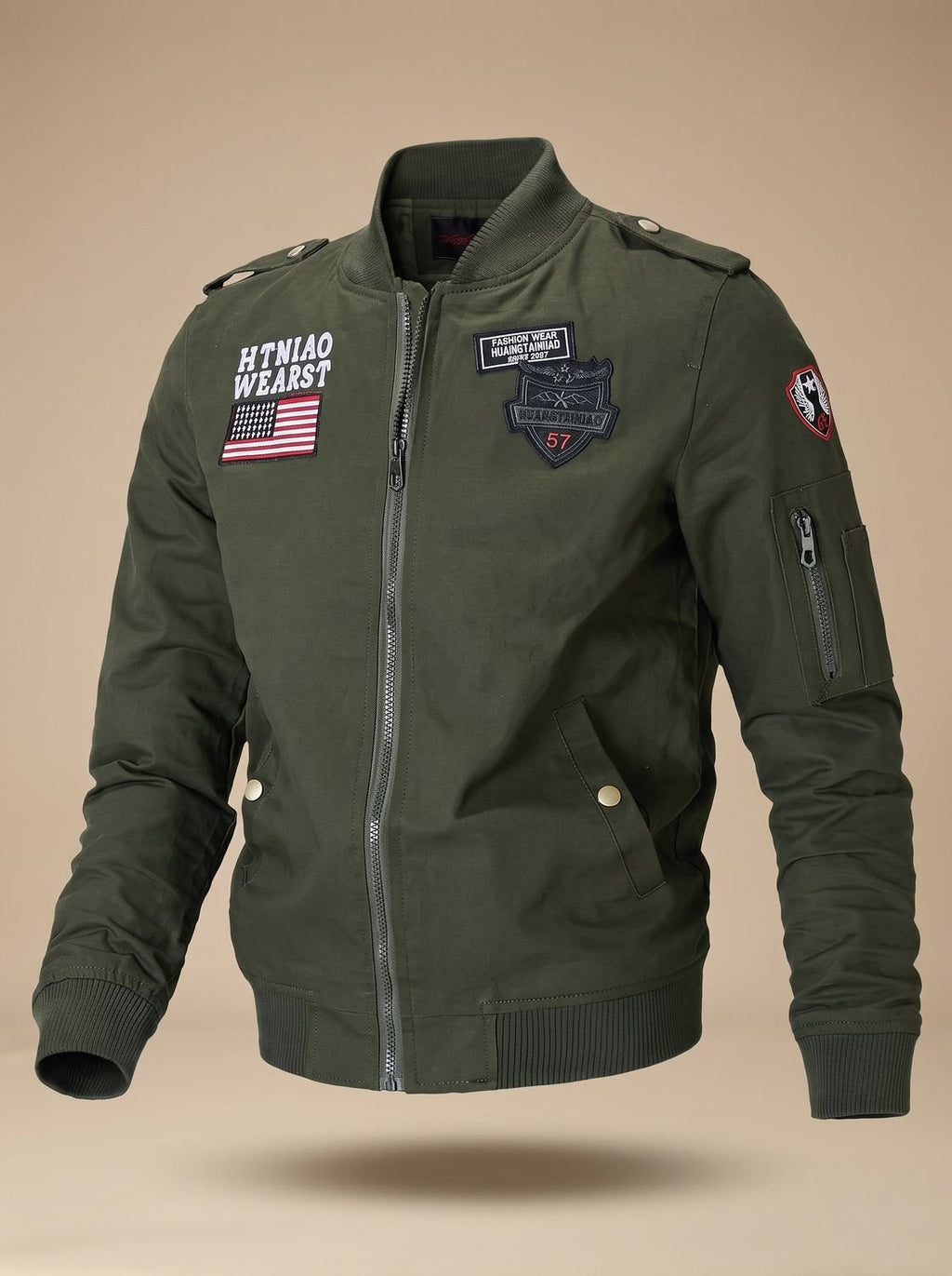 Men's Embroidered Badge Flight Jacket with Epaulettes