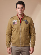 Men's Embroidered Badge Flight Jacket with Epaulettes - Dark Khaki