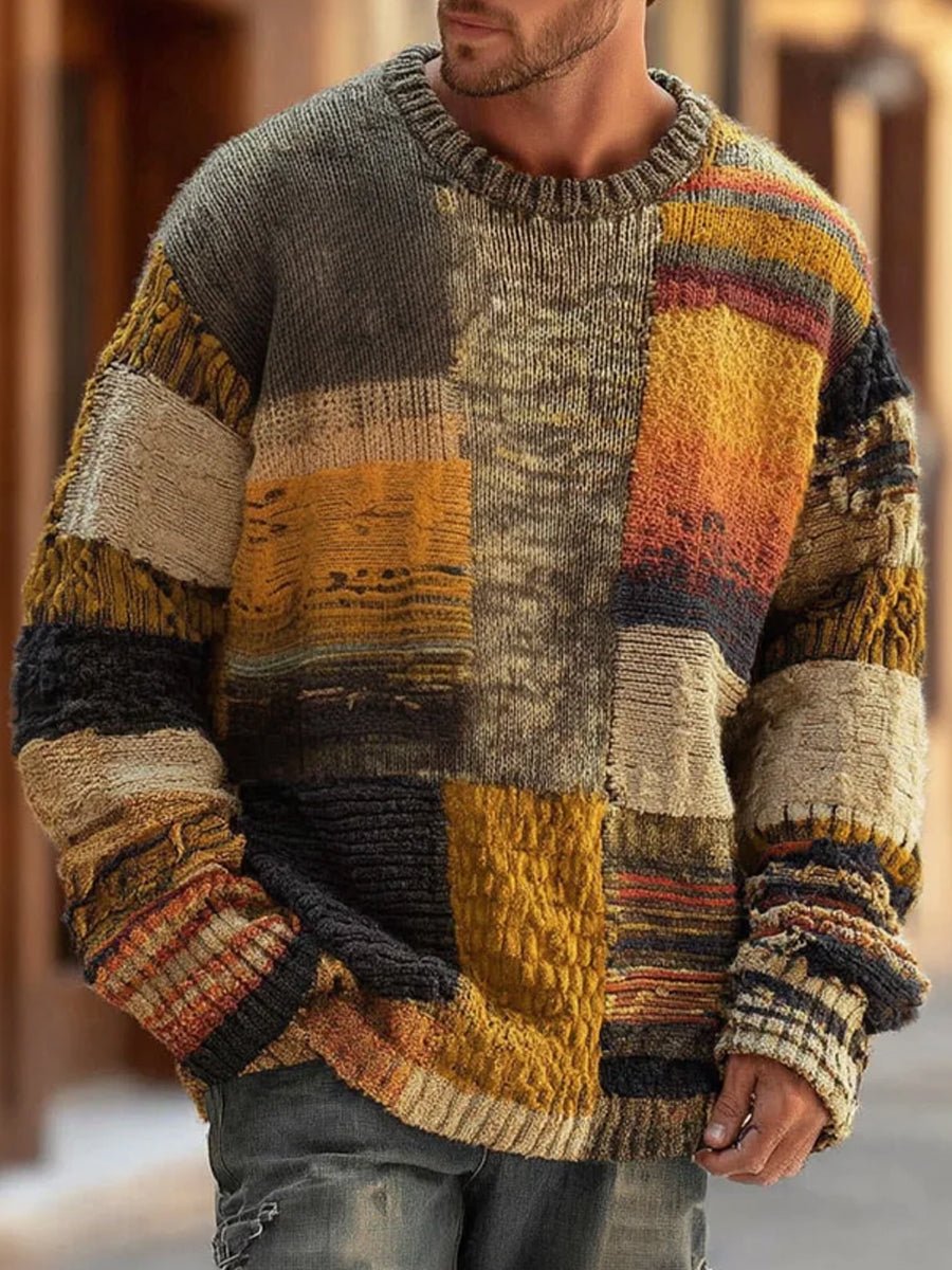 Men's Regular Fit Patchwork Colourblock Knit Jumper – Multicolor