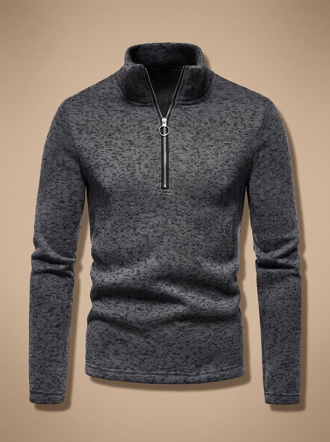 Men's Ring-Pull Zip Fine Knit Pullover - Dark Grey
