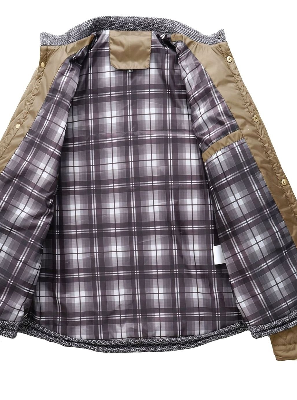 Men's Knit-Shoulder Diamond Quilt Jacket with Plaid Lining