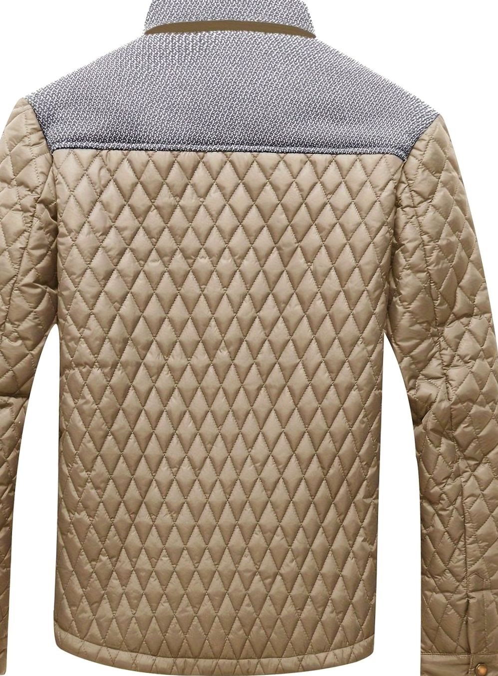 Men's Knit-Shoulder Diamond Quilt Jacket with Plaid Lining