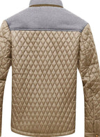 Men's Knit-Shoulder Diamond Quilt Jacket with Plaid Lining