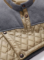Men's Knit-Shoulder Diamond Quilt Jacket with Plaid Lining