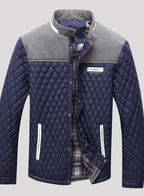 Men's Knit-Shoulder Diamond Quilt Jacket with Plaid Lining