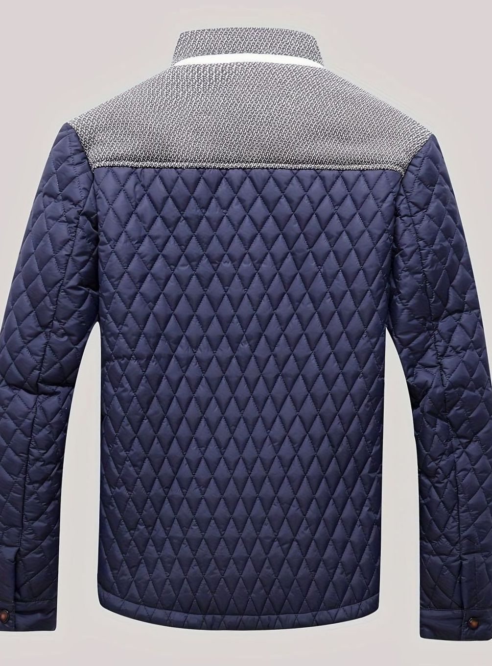 Men's Knit-Shoulder Diamond Quilt Jacket with Plaid Lining