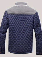 Men's Knit-Shoulder Diamond Quilt Jacket with Plaid Lining