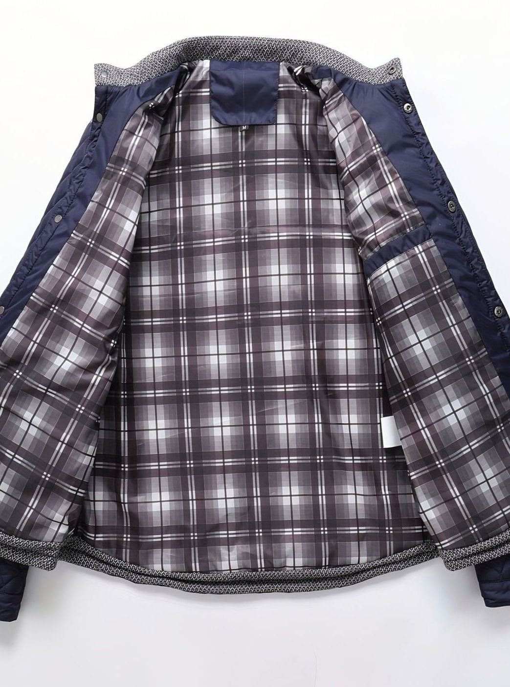 Men's Knit-Shoulder Diamond Quilt Jacket with Plaid Lining