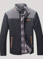 Men's Knit-Shoulder Diamond Quilt Jacket with Plaid Lining