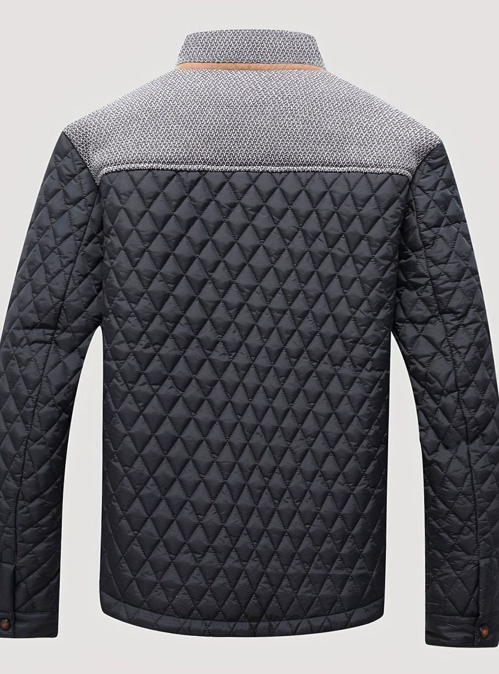 Men's Knit-Shoulder Diamond Quilt Jacket with Plaid Lining