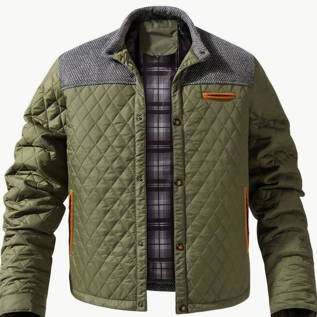 Men's Two-Tone Knit Yoke Quilted Snap Jacket - Fern Green