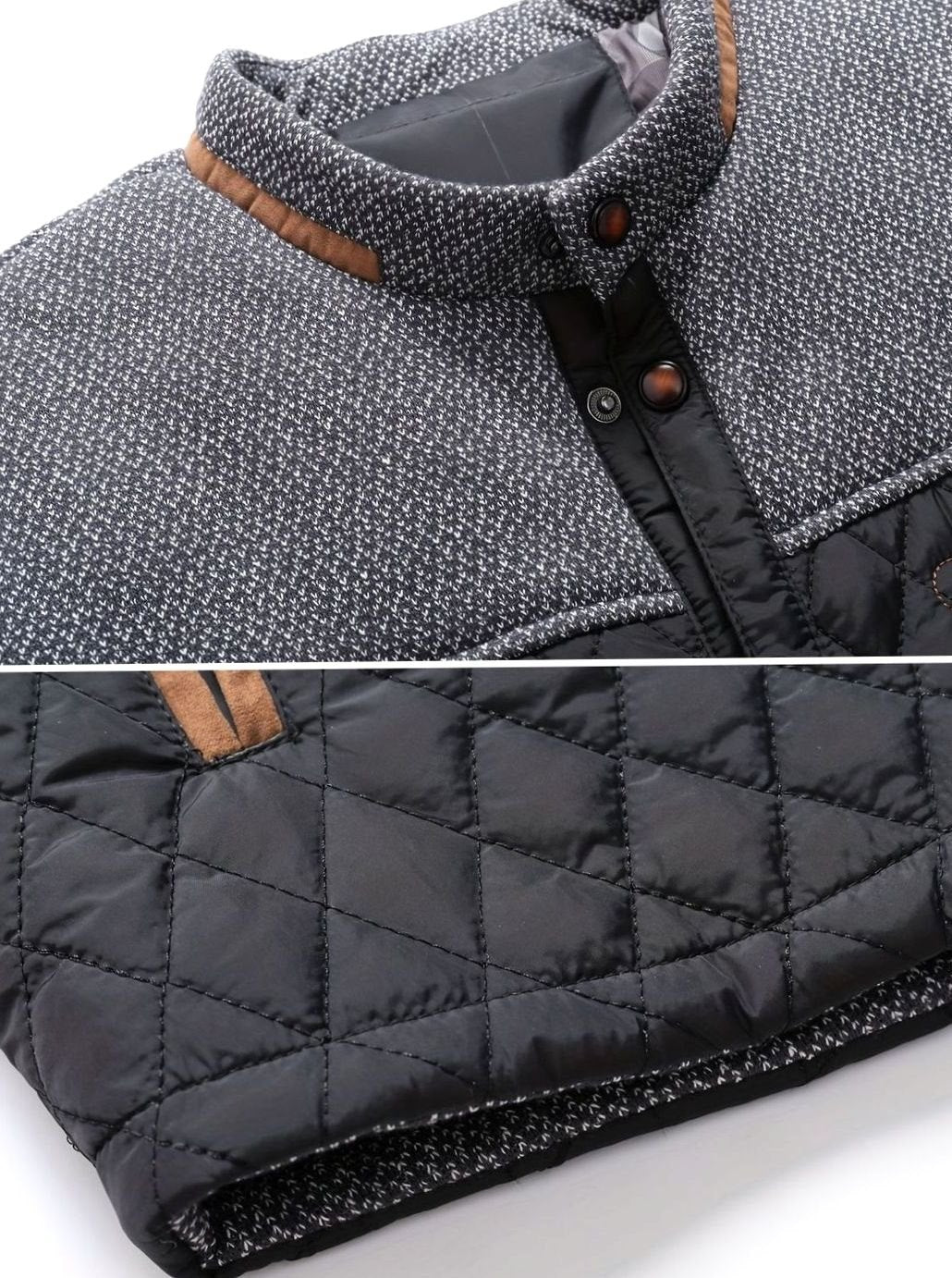 Men's Two-Tone Knit Yoke Quilted Snap Jacket