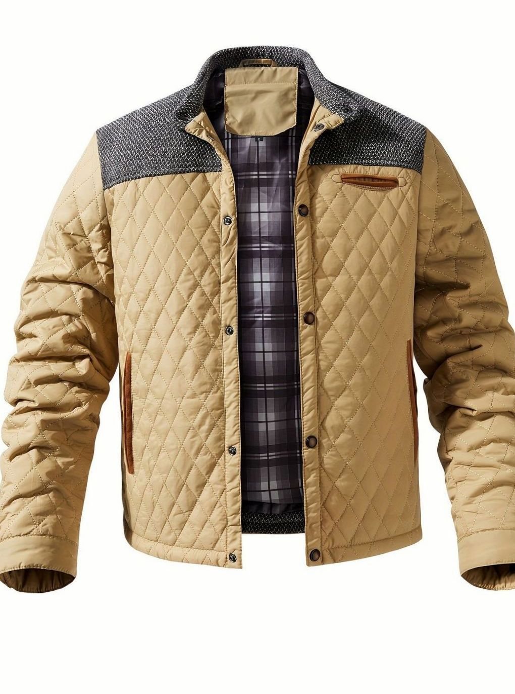 Men's Two-Tone Knit Yoke Quilted Snap Jacket