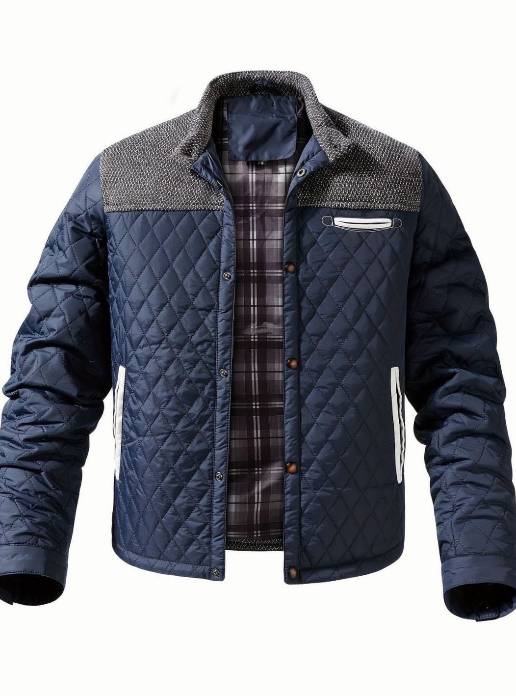 Men's Two-Tone Knit Yoke Quilted Snap Jacket
