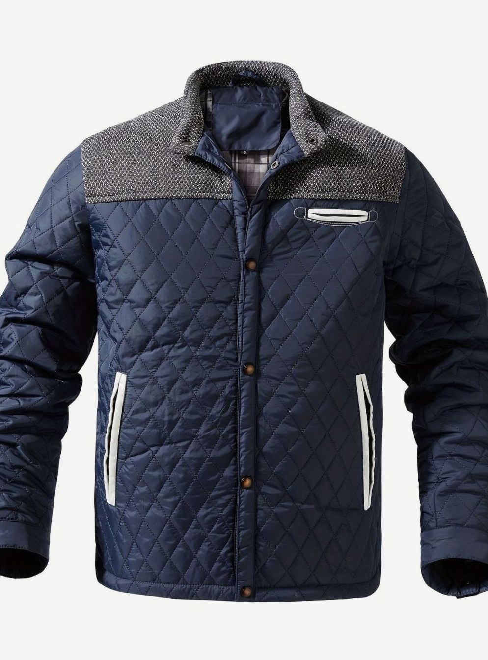 Men's Two-Tone Knit Yoke Quilted Snap Jacket