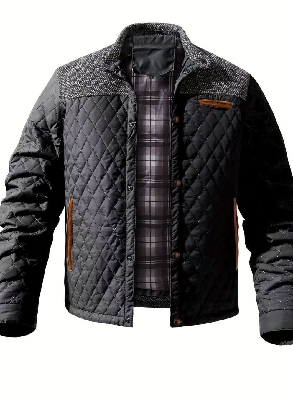 Men's Two-Tone Knit Yoke Quilted Snap Jacket