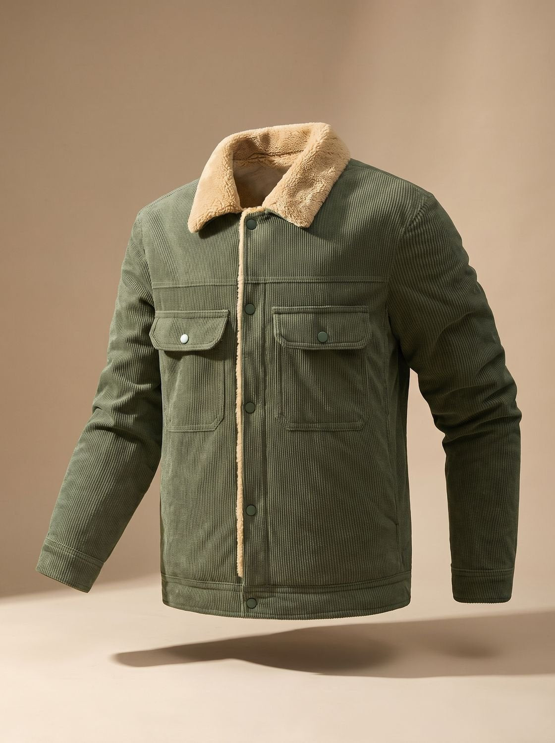 Men's Teddy Fleece-Lined Corduroy Snap Jacket
