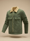 Men's Teddy Fleece-Lined Corduroy Snap Jacket - Olive Green
