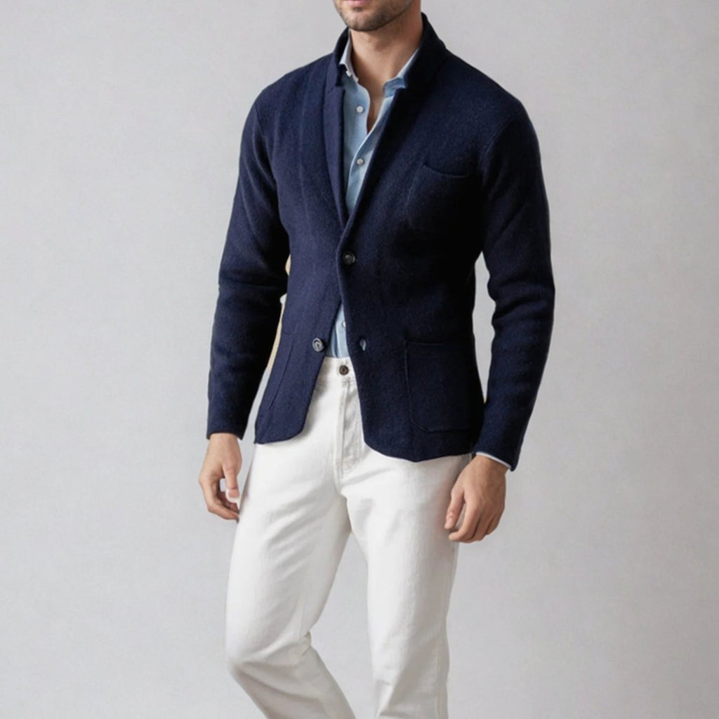 Men's Tailored Lapel Knit Cardigan with Patch Pockets