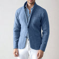 Men's Tailored Lapel Knit Cardigan with Patch Pockets - Light Blue
