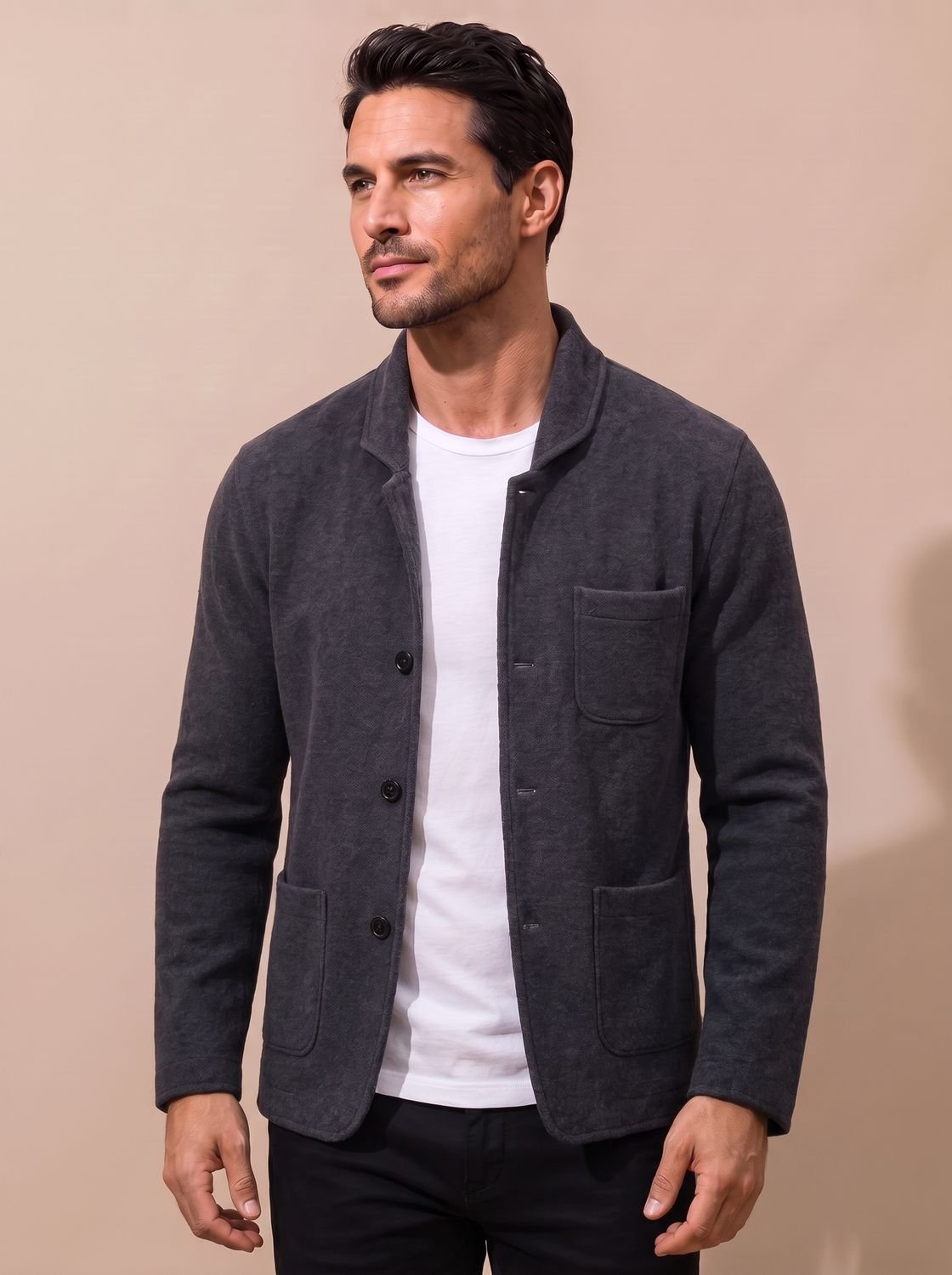 Men's Tailored Knit Blazer with Tonal Buttons