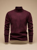 Men's Argyle Cable-Knit Roll Neck Jumper - Burgundy