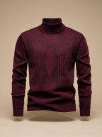 Men's Argyle Cable-Knit Roll Neck Jumper - Burgundy