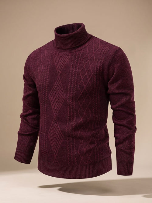Men's Argyle Cable-Knit Roll Neck Jumper
