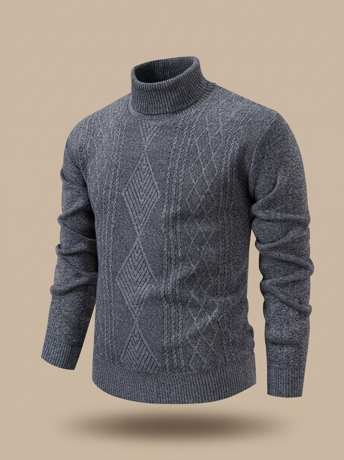 Men's Argyle Cable-Knit Roll Neck Jumper