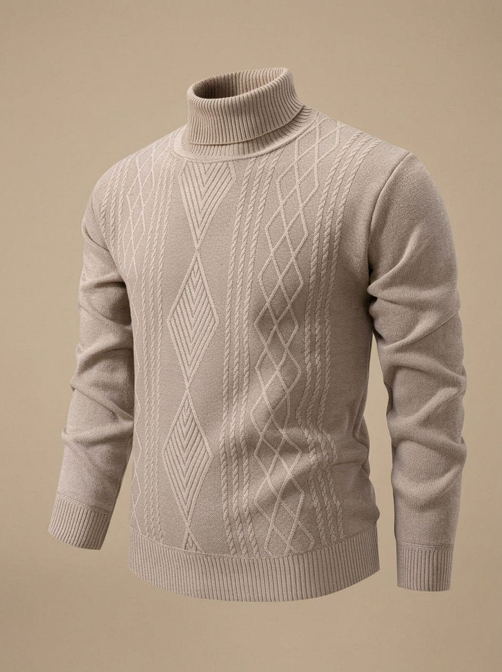 Men's Argyle Cable-Knit Roll Neck Jumper