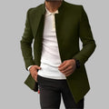 Men's Slim Collarless Wool Coat with Open Front – Green