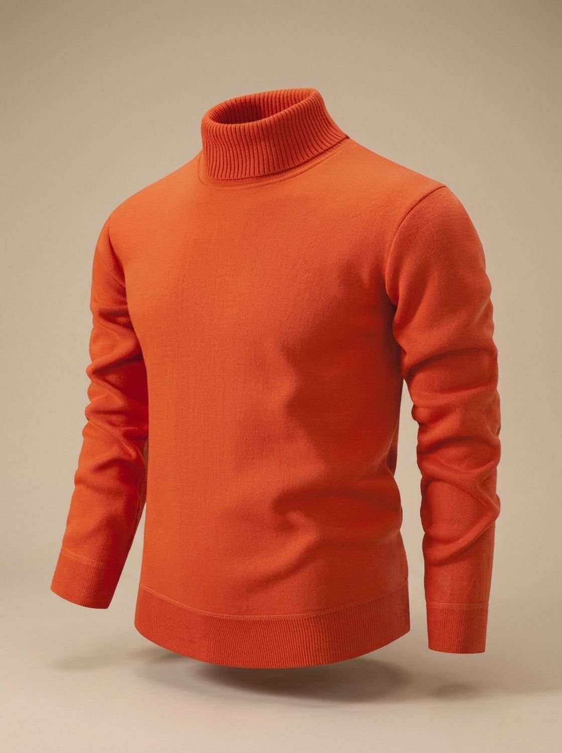 Men's Tailored Roll Neck Fine Knit Jumper - Orange