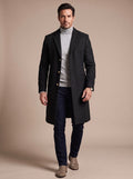 Men's Tailored Longline Topcoat with Gold-Tone Buttons - Black