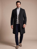 Men's Tailored Longline Topcoat with Gold-Tone Buttons - Black