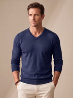 Men's Lightweight Stretch V-Neck Knit Jumper
